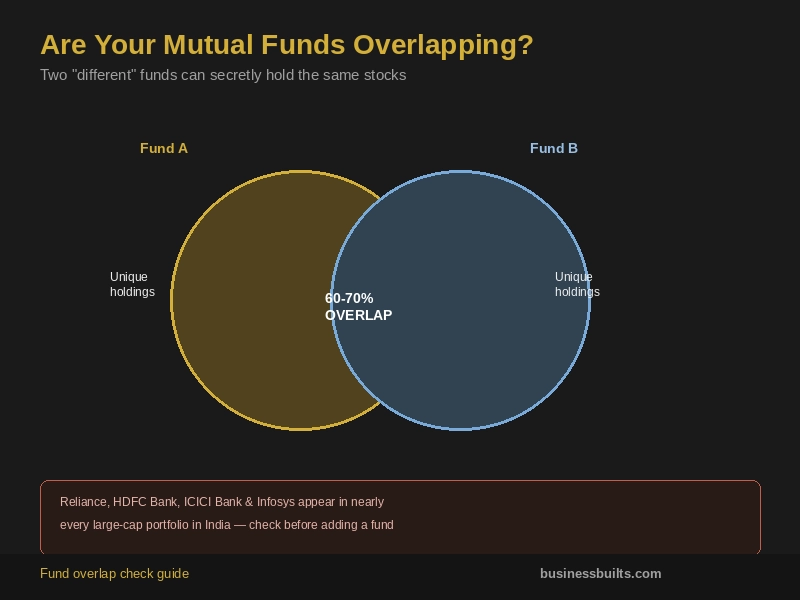 Venn diagram showing overlapping stock holdings between two mutual funds