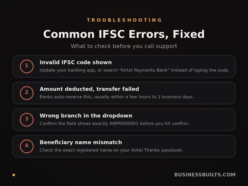 common airtel payment bank ifsc code errors and fixes