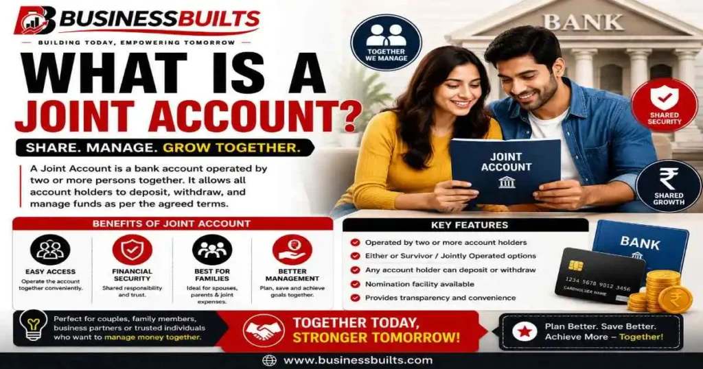 What Is a Joint Account – BusinessBuilts guide explaining joint bank account features, benefits, account holders, and shared money management.