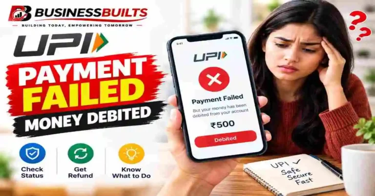 UPI Payment Failed Money Debited – BusinessBuilts guide showing a failed UPI transaction and money debited from the bank account.