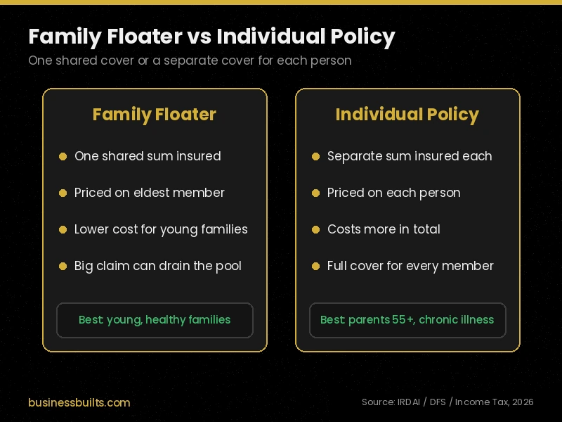 Family floater vs individual health insurance comparison of sum insured, premium and claim risk